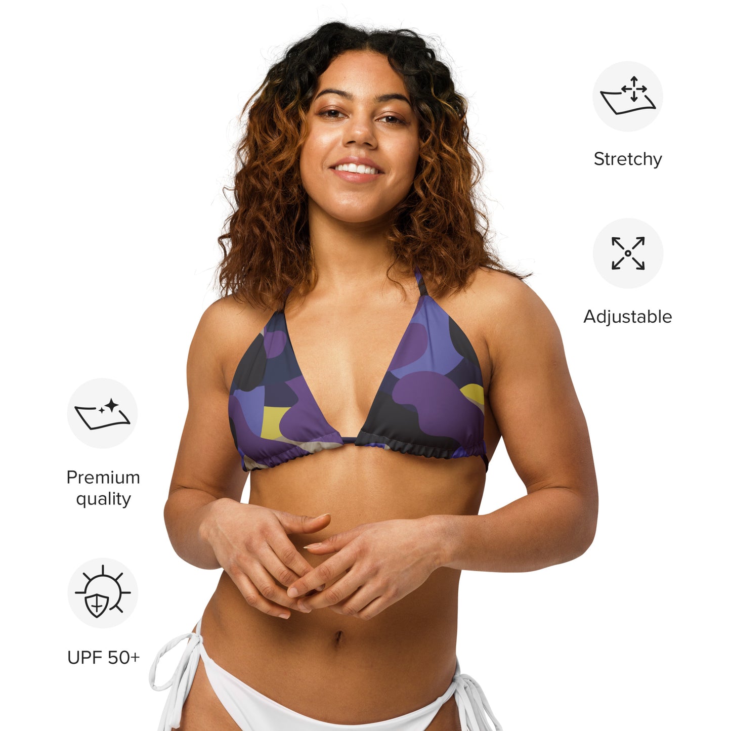 Purple Camo All-over print recycled string bikini top