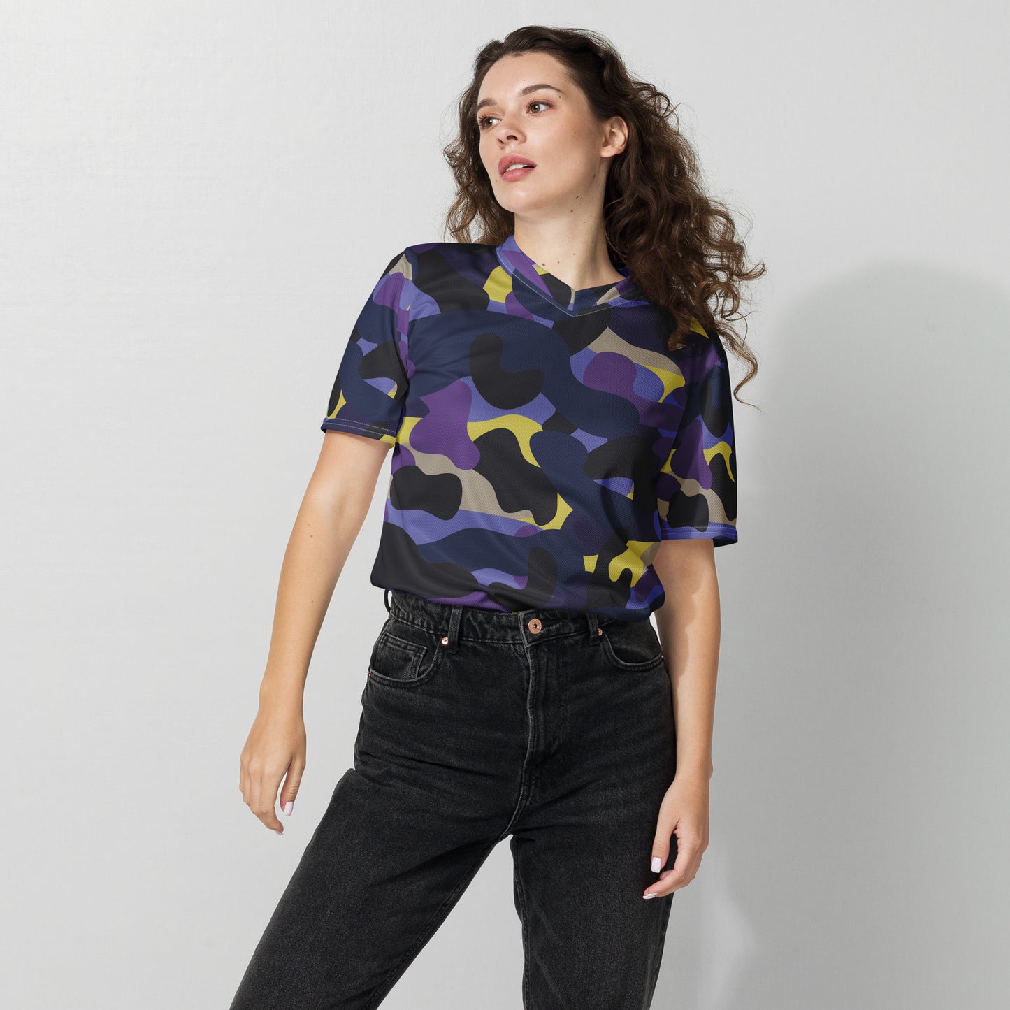 Purple Camo Recycled unisex sports jersey