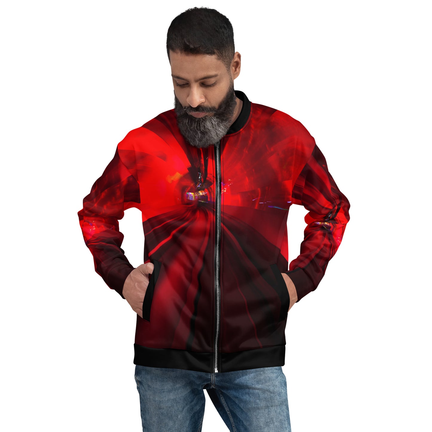 Crimson Red Unisex Bomber Jacket