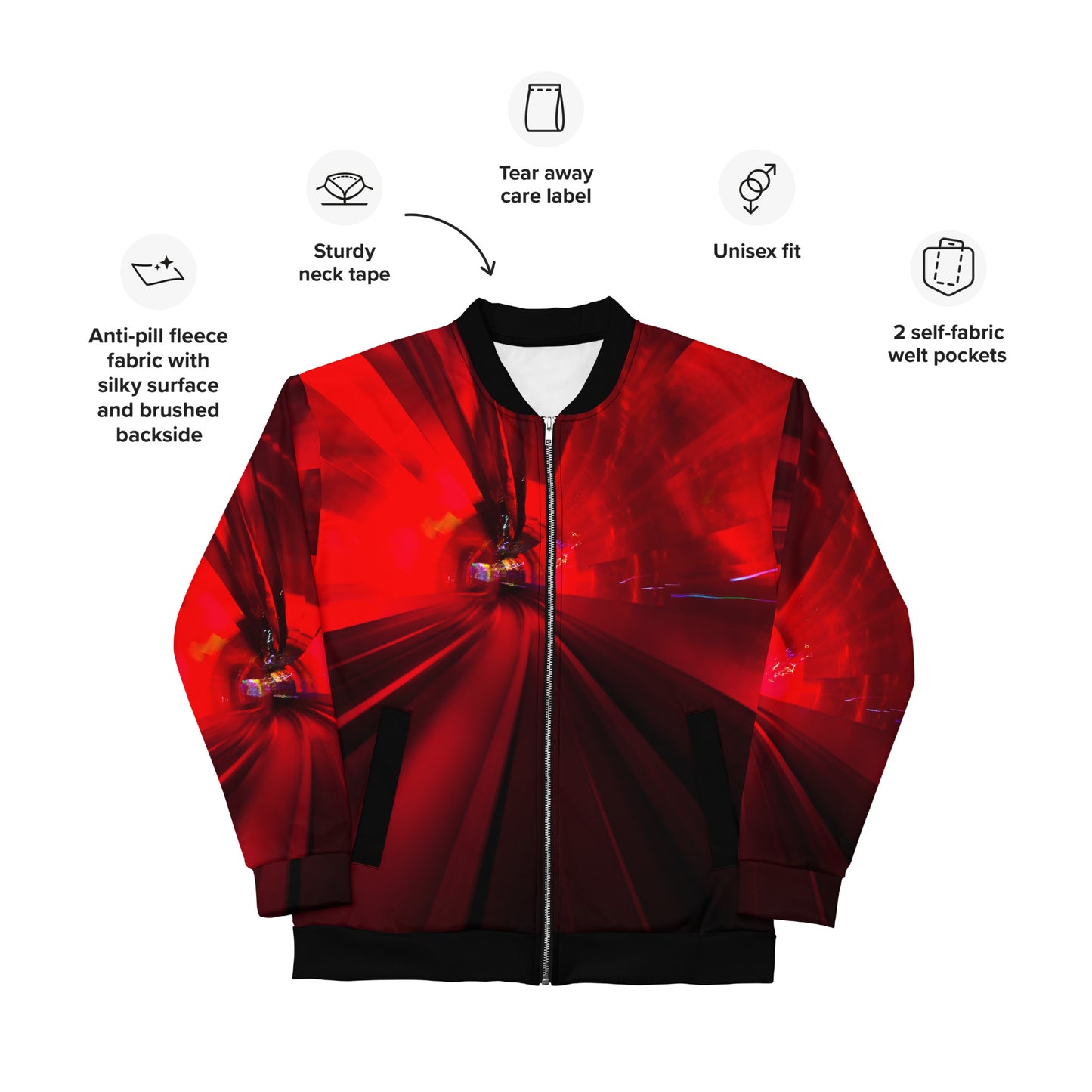 Crimson Red Unisex Bomber Jacket