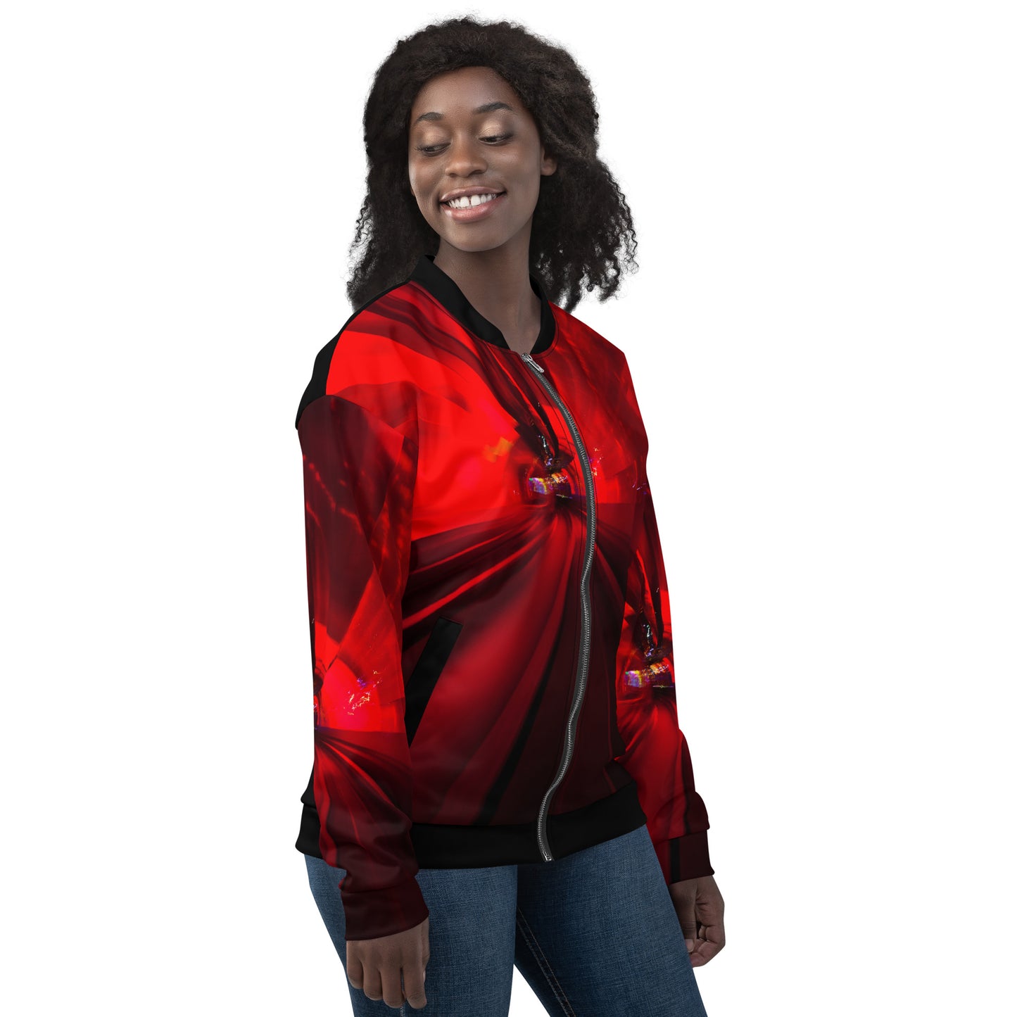 Crimson Red Unisex Bomber Jacket